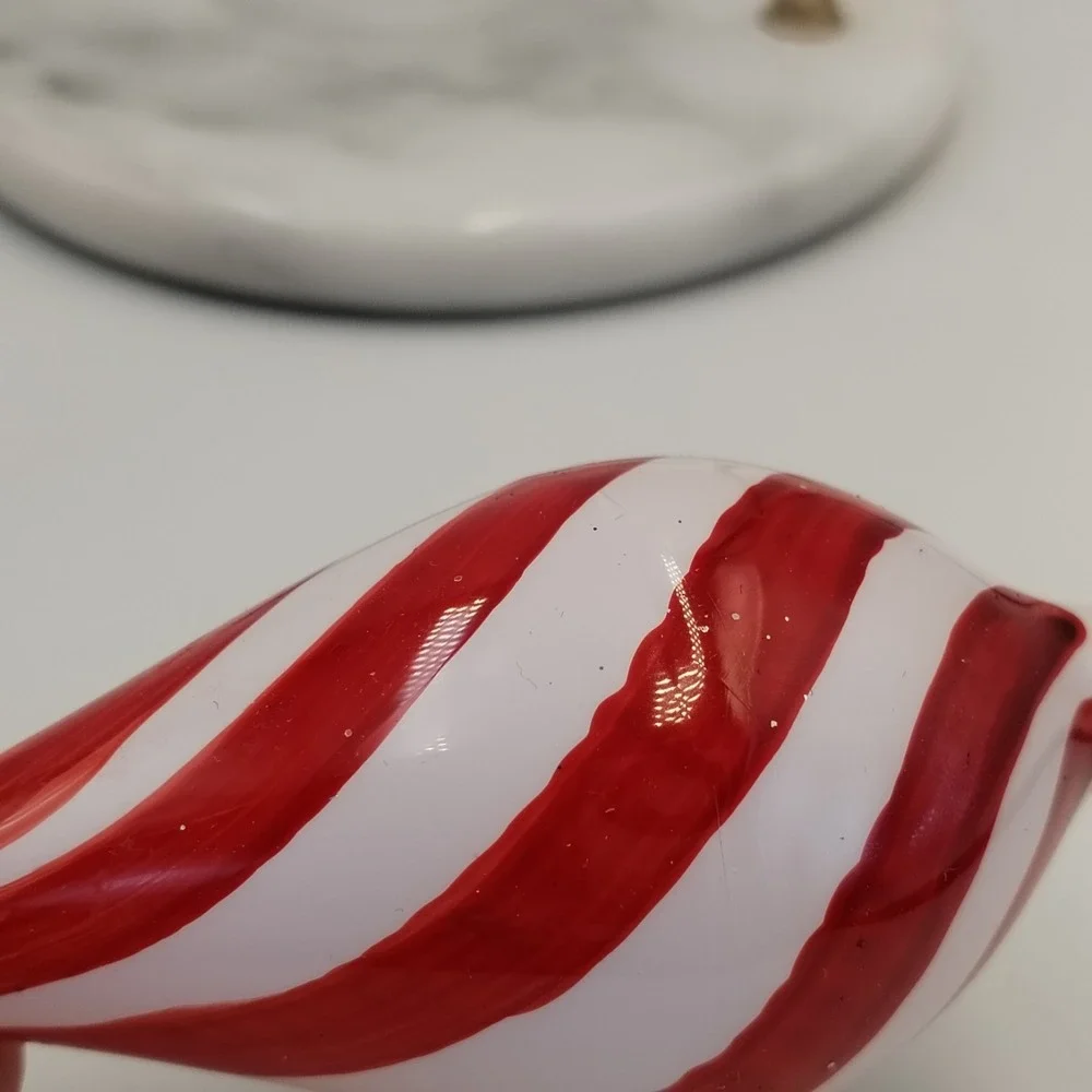 Set of 4 Handblown Glass Peppermint Swirl Teardrop Ornaments Red White Michoacan